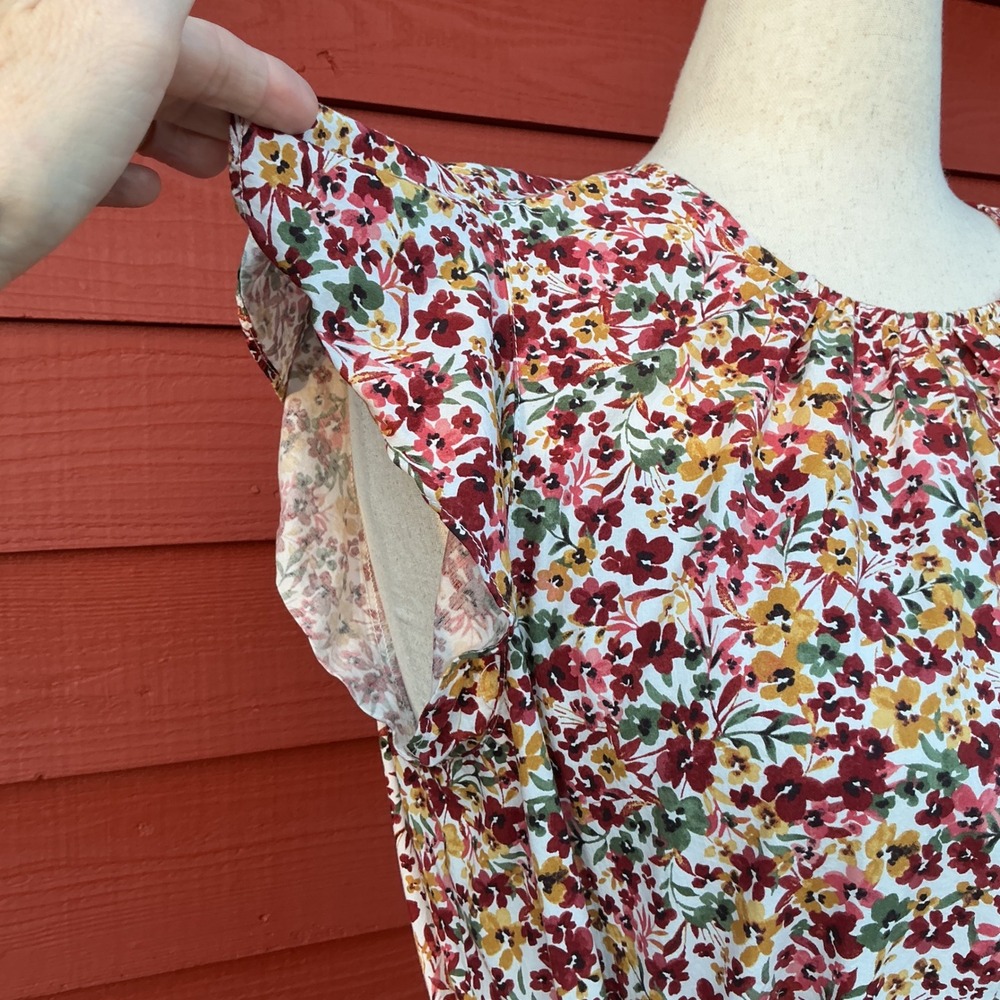 Womens Floral Tiered Midi Dress XXL 20 Multi Flutter Sleeve Boho Cottagecore - Picture 7 of 11